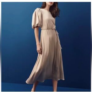 Ann Taylor champagne beige cream satin midi dress 10